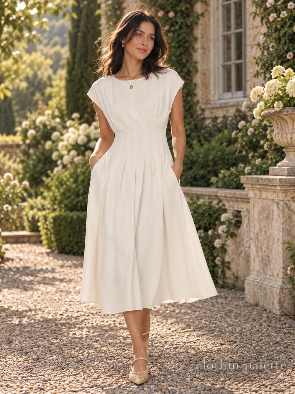 Böhme Matilda Pleated Maxi Dress Oatmeal Linen Cotton Size XS